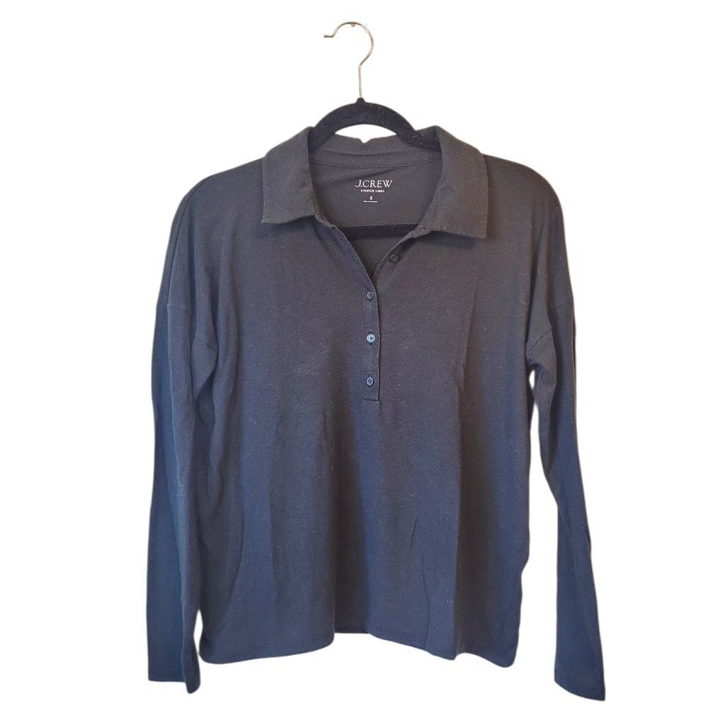 J. Crew Black Stretch Linen Polo Shirt Women's Size S